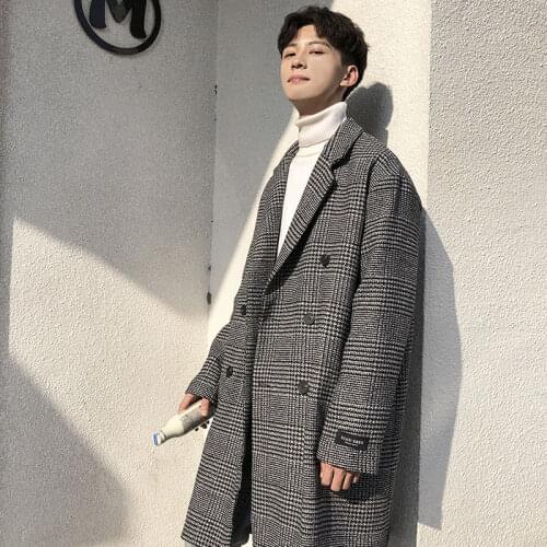 Fashion Men Trench Coat Autumn And Winter Loose Korean Style College Style Mens Woolen Long Thickened Mens Overcoat Hot Sale