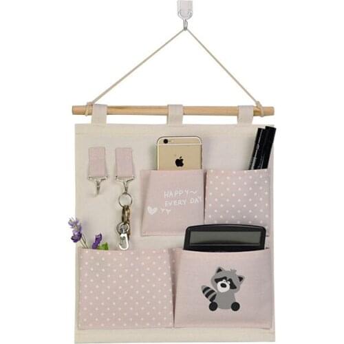 Wall Sundry Storage Bags Fabric Cotton Pocket Hanging Holder Wardrobe Hang Bag Wall Pouch Cosmetic Toys Organizer Rack L05