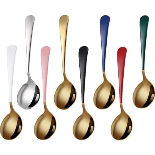 Stainless steel solid color dessert spoon kitchen seasoning spoon coffee spoon Black Gold Cutlery spoon ice cream spoon new