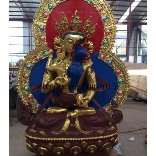 Huge China Tibetan Buddhism Temple Old Bronze Gilt Vajrasattva Buddha Statue