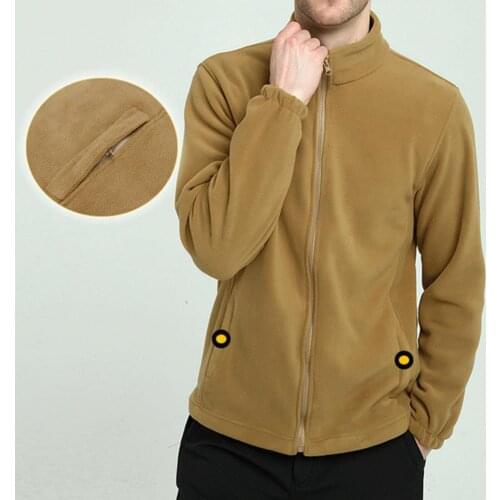Autumn Winter Men Stand Collar Long Sleeve Plush Warm Coat Zip Jacket Outerwear