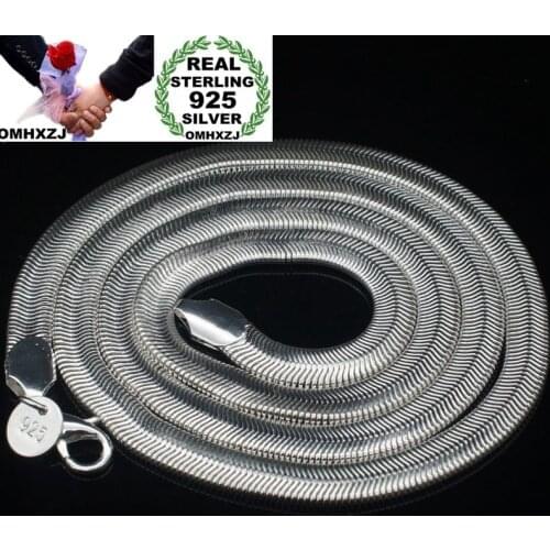 OMHXZJ Wholesale European Fashion Woman Man Party Wedding Gift Silver Flat Snake Chain 925 Sterling Silver Chain Necklace NA196