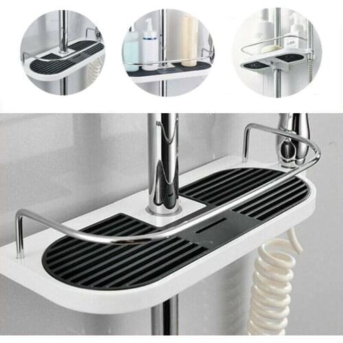 Bathroom Pole Shower Storage Shelf Stand Organizer Bathroom Shelves Single Level Shower Shampoo Tray Corner Wall Organizer