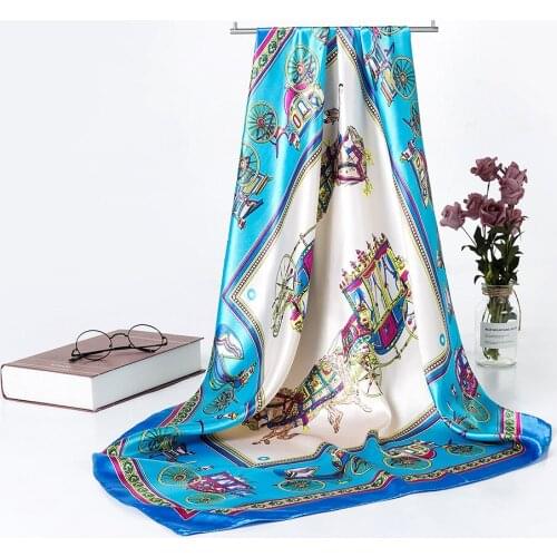 QLUKEOYY Silk Scarf 90cm Chain Carriage Pattern Headscarf Decoration Scarves for Women Wholesale