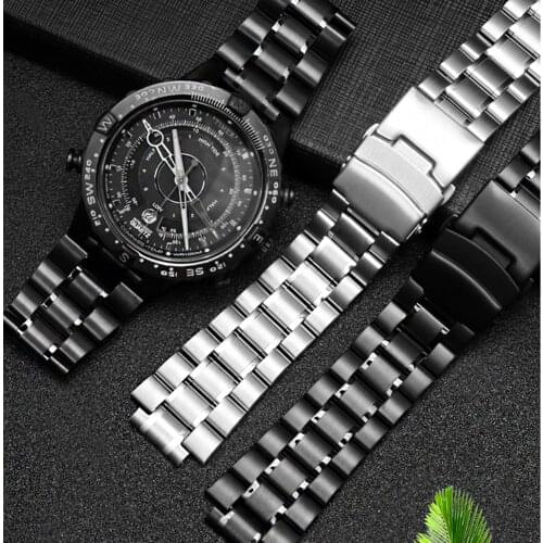 Stainless steel watchband mens for TIMEX T2N720 T2N721 TW2R55500 T2N721 watch strap 24*16mm lug end silver black bracelet
