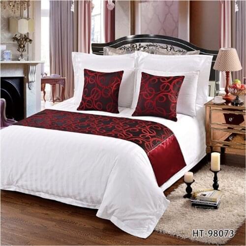 Veemi Red Geometric Flower Bed Runner Scarf For Foot Of Bed Slipcover Pad For Hotel Home Decor King Queen Bed Size 50x240cm