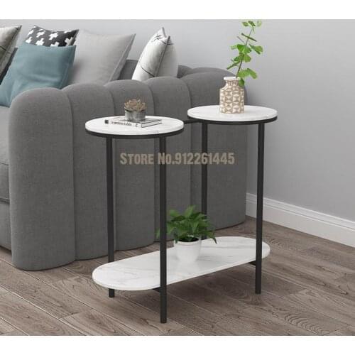 Nordic Living Room Long Side Sofa Side Small Table Double-layer Glasses Design Side Table Creative Narrow Rock Board Side Cabine