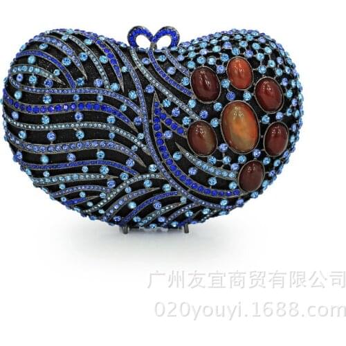 XIYUAN Dazzling lady blue Crystal Evening bags Metal Clutches Luxury Handbags Women party clutch purse Luxury Handbags Designer