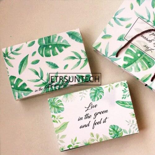 Fresh Green Leaf Bakery Cake Box Biscuit Cupcake Nougat Packaging Paper Box Gift Packing Bag