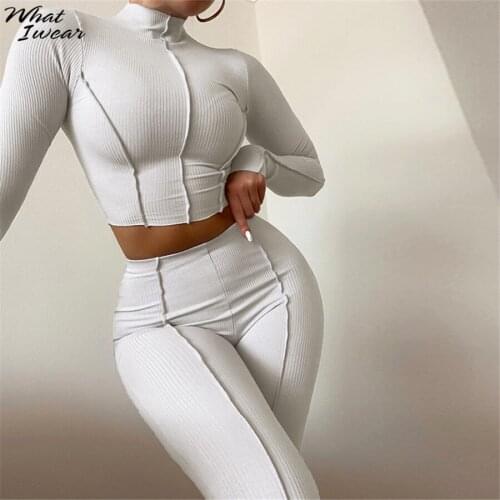 Whatiwear Summer Y2K Solid Sporty 2 Piece Set Women Half High Collar Skinny Crop Top+Leggings Fitness Workout Sportswear Outfit