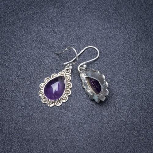 Natural Amethyst Handmade Unique 925 Sterling Silver Earrings 1.25" Y1797