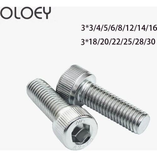 High Quality 100pcs 304 Stainless Steel Hexagon Socket Head Cap Screw M3 Thread 4-50mm Length Hex Socket Screw Metric Bike Screw