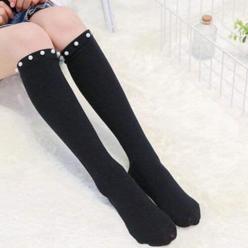 YZ-S-XH-0020 New combed cotton and pearl socks fashion princess girl stockings nail bead solid color children stockings