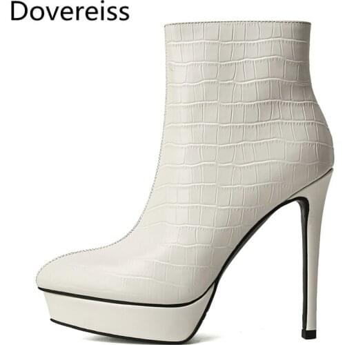 Dovereiss Fashion Womens Shoes Winter Sexy Elegant white Pointed toe Concise Waterproof Stilettos heels Ankle boots 33-40