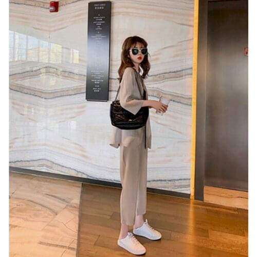 Plus Size Womens Suits College Fashion Loose Suits Sweet Korean Professional Suit Blazer Women Cropped Trousers Two Piece Sets