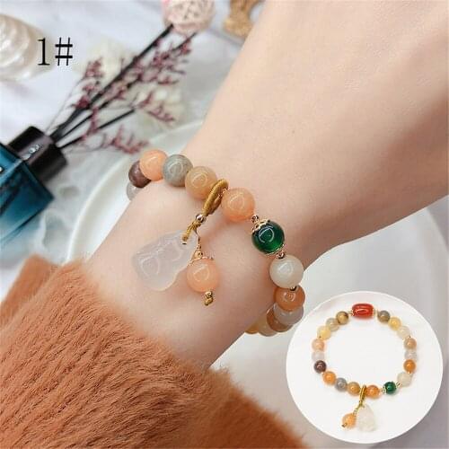Women Bracelet Round Atural Stone Bead Pendant Bracelet Simple Golden Jade Bracelet Male Female Attractive Jewelry Gifts