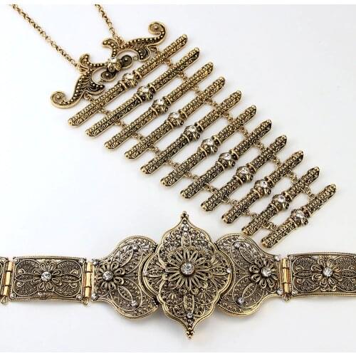 Sunspicems Caucasus Belt Breastplate Sets Chest Link Chain for Women Retro Gold Silver Color Metal Wedding Jewelry Gift