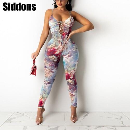 V-neck Skinny Sexy Jumpsuit Women Spaghetti Strap Lace Up Partywear Sleeveless Streetwear Outfit Fitness Backless