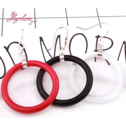 32mm Round Rings Agates Cat Eye,Coral Stone Silver Hook Fashion Style Jewelry Dangl e Earrings 1 Pair,Wholesale Free Shipping