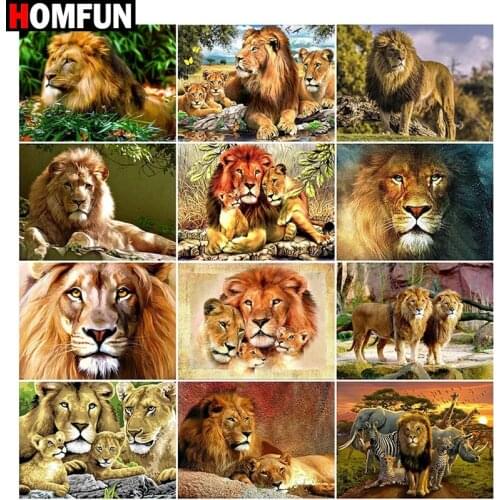 HOMFUN Full Square/Round Drill 5D DIY Diamond Painting "Animal lion scene" Embroidery Cross Stitch 5D Home Decor Gift