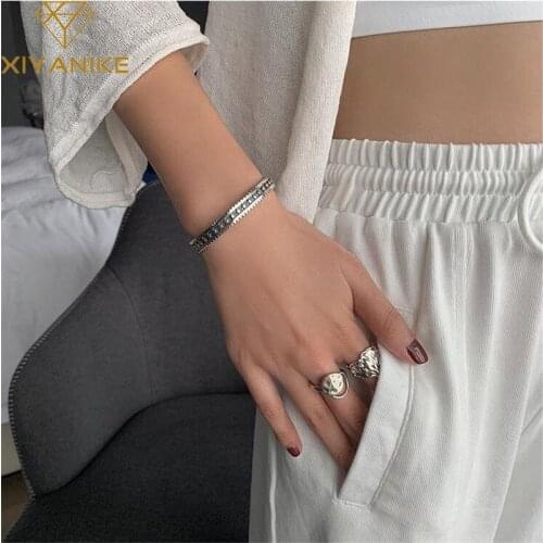 XIYANIKE 925 Sterling Silver Open Star Rippled Bracelet Female INS Niche Design Thai Silver Retro Personality Fashion Jewelry