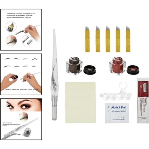 Eyebrow Permanent Tattoo Kit Pen Needle Pigment Ink Practise Skin Tool Ring Cup