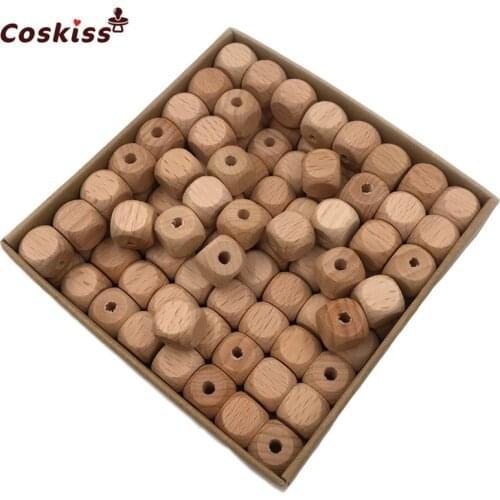 200pcs High quality Faceted beech Wood Bead, 12mm Unfinished Natural Figure Quartet Wooden cube Beads For DIY Nursing Teether