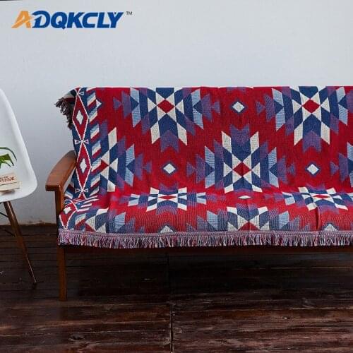 ADQKCLY Pretty Rhombus Pattern Sofa Cover 100% Cotton Double-side throw Blanket for Double/Three Seats Sofa Slipcovers Bed Sheet