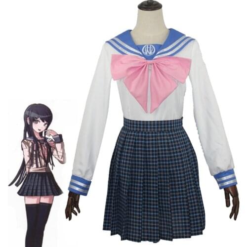 Dangan Ronpa Cosplay Anime Maizono Sayaka Costume Adult Women Shirt+Skirt+Bow+Stocking Sets For Halloween Party Carnival C95K157