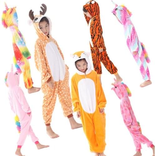 Childrens Winter Siamese Pajamas Cartoon Hooded Animal Pattern Pajamas Flannel Warm Jumpsuit Boys And Girls Pajamas Jumpsuit