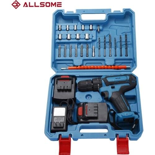 ALLSOME 32V 2 Speed Power Drills 6000mah Cordless Drill 3 IN1 Electric Screwdriver Hammer Hand Drill 2 Batteries HT2785