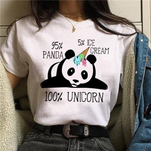 FIXSYS Cute Cartoon Unicorn T Shirt Women Fun Korean Style Harajuku T-shirt Ullzang Panda Tshirt 90s Graphic Top Tees Female