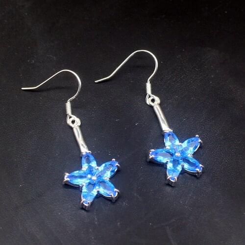 Gemstonefactory Big Promotion Single Unique 925 Silver Ocean Blue Topaz Shiny Women Ladies Gift Dangle Drop Earrings 20213682