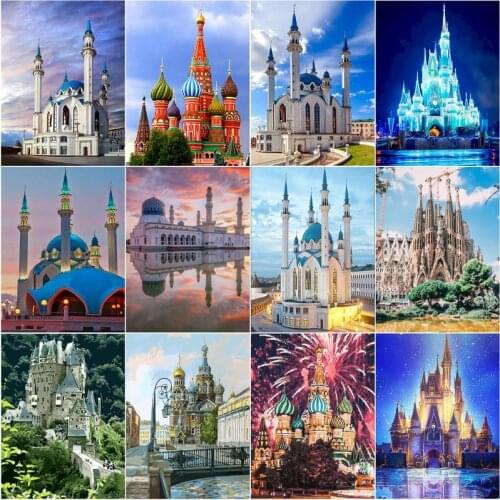 GATYZTORY Painting By Numbers Castle DIY Oil Picture Living Room Decoration 60x75cm Framed Wall Artcraft Handmade Gifts