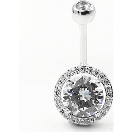 Belly Button Rings 925 Sterling Silver Round Cubic Zircon Navel Piercings Body Jewelry