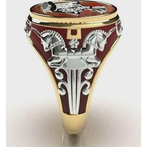 Milangirl Creative Personality King Horse Two-tone Knight Rings for Men Hip Hop Punk Style Fashion Rings
