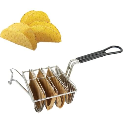 Taco Basket Holds 4 Shells Deep Fryer Taco Holder Basket Taco Fry Basket With Grip Handle Tortilla Crust V-Shaped Setting Tool