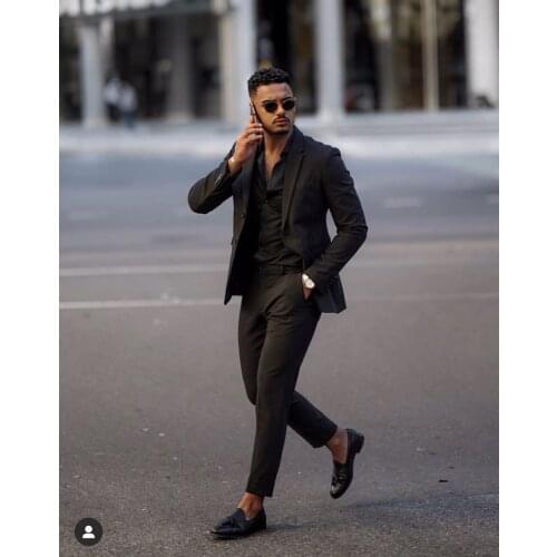 Fashion Black Slim Fit Men Suits Wedding Tuxedos Costume Groom Business Party Prom Best Men Blazer Masculino Slim Fit 2 Pieces