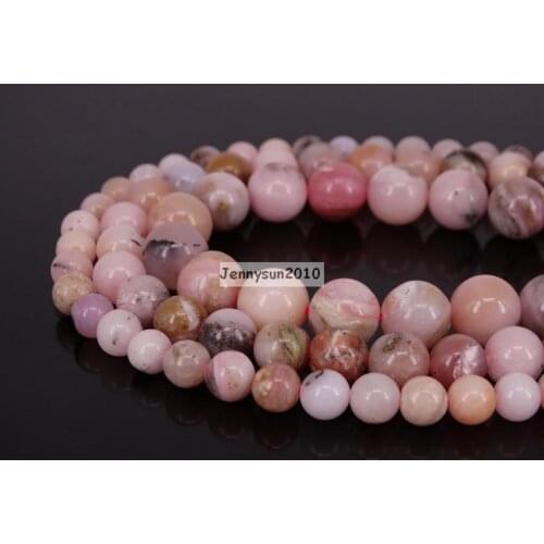 Natural Pink Opal Gems Stone Round Spacer Loose Beads 15.5'' Strand 6mm 8mm 10mm for Jewelry Making Crafts 5 Strands/Pack