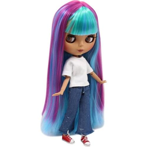 ICY DBS Blyth Doll No.BL7color colorful rainbow hair Black Matte face Joint body 1/6 bjd anime girl ob24