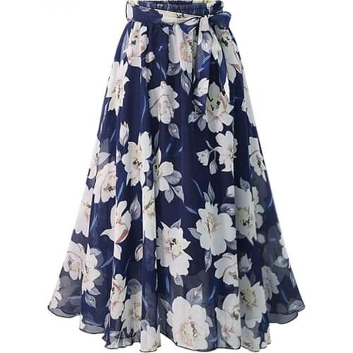 Summer Floral Print Chiffon Skirt Girls Plus Size Women A-line Skirts Long Casual Flower Pleated Floral Skirt Streetwear 3xl 4xl
