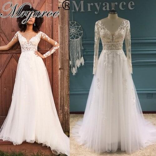 Mryarce Long Sleeve Wedding Dresses