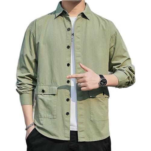 Mens Shirts2021 Trendy Spring And Summer New Cotton Mens Long-Sleeved Shirt Korean Wave Handsome Casual Shirt Mens Loose Coat