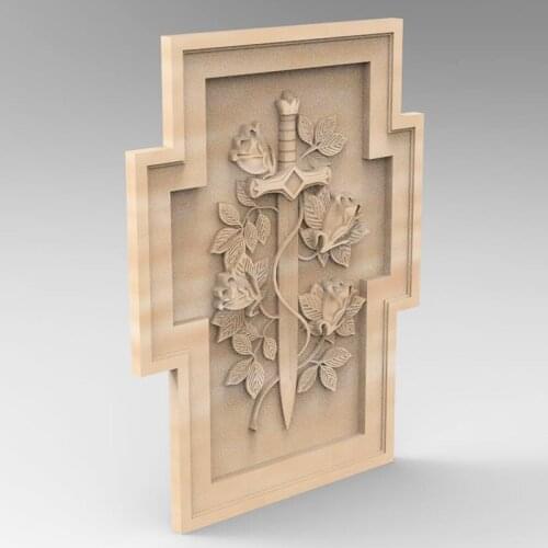 New Sword and Rose STL Model Decor Panel 3D model for CNC engraving carving in STL format file Artcam Aspire 3d Print