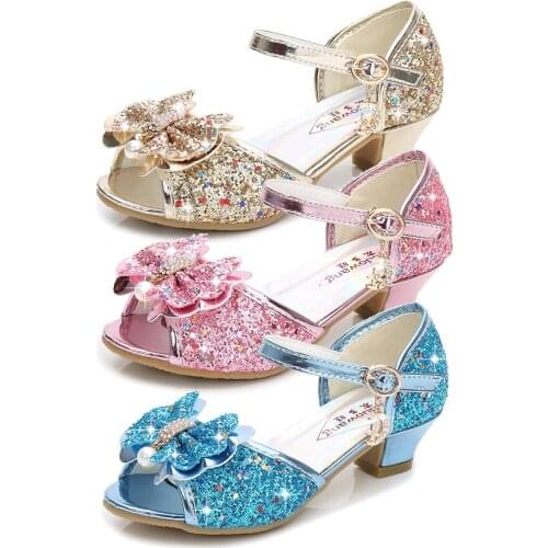 New Princess Children Shoes For Girls Bowknot High-heeled Sandals Girls Party kids Sandals Dress Shoes Shoes For Girls 26-38