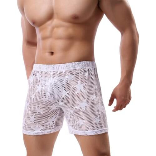 Pajamas for men pijama hombre see through sexy underwear men home pajama shorts sleepwear mesh breathable lounge transparent