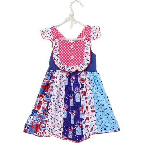 Kaiya Angel Newborn Baby Dress for 4th of July Floral Printed Back Cross Kid Summer Ruffle Sleeve Clothes 2019 Factory Wholesale