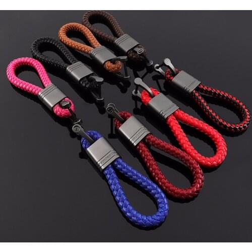 Horseshoe Buckle Weaving Leather Keychain Handmade Weaving Leather Rope Auto Key Chain Keyholder for Car Keys
