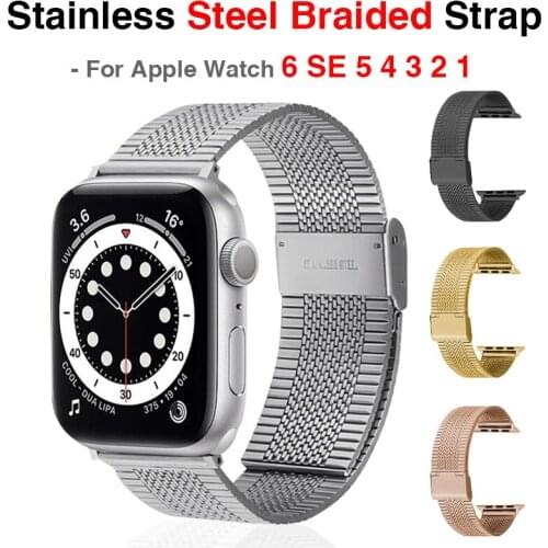 Stainless Steel Watch Band for Apple Watch band 6 SE 5 4 3 Metal Replacement Strap 38mm 40mm 42mm 44mm Braided Strap for iwatch