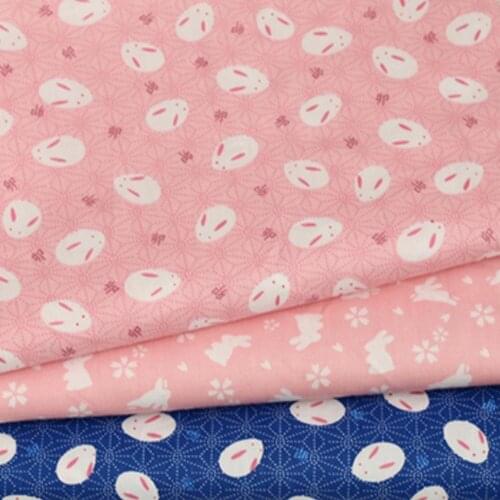 100% Cotton twill cloth cartoon rabbit Japanese style floral for DIY KIDS apparel decor crafts bedding patchwork handwork fabric